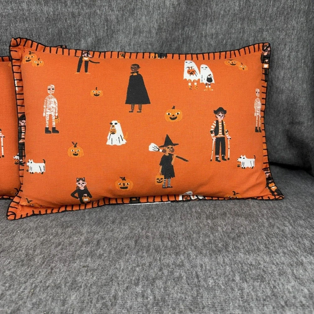 Hyde & Eek Trick Or Treaters Throw Pillow Set Of 2 12x18 Orange Halloween